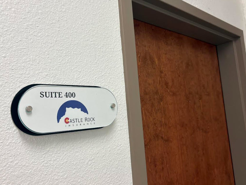 Castle Rock Insurance office entrance and Suite 400 signage in Castle Rock, Colorado